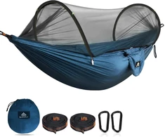 NatureFun turistinis hamakas su tinkleliu nuo vabzdžių, 2,74 x 1,4 m, 300 kg, mėlynas, NFNY/275140SK