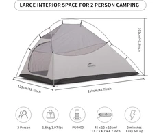 Naturehike dvivietė ultralengva palapinė Cloud-Up 2, 3 sezonų, 1,8kg, nailonas