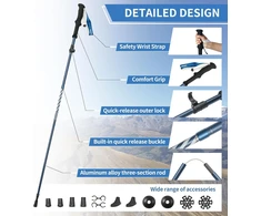 Naturehike lengvi sulankstomi trekkingo lazdos, aliuminio, 115-135 cm, mėlyni