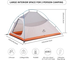 Naturehike ultralengva dvivietė palapinė Cloud Up 2, vandeniui atspari, 3 sezonų, NH17T001-T
