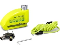 Navaris motociklo disko užraktas su 110 dB signalizacija, cinko lydinio, žalias, 1,2 m atminties kabeliu