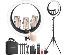 Neewer žiedinė LED lempa 19 colių su stovu, 512 LED, reguliuojamas ryškumas ir spalvos temperatūra, RP19H