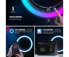 NEEWER žiedinė RGB LED lempa, 19 colių, 42 W, CRI97+, 2800 liuksų, su stovu, RP19C