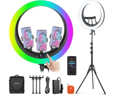 NEEWER žiedinė RGB LED lempa, 19 colių, 42 W, CRI97+, 2800 liuksų, su stovu, RP19C