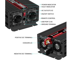 novopal automobilinis įtampos keitiklis 2000 W, 12 V į 230 V, grynoji sinusoidė MS2000