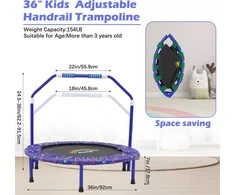 NUKied vaikų trampolinas, sulankstomas, Ø 91,5 cm, su putplasčio rankena ir apsaugine danga, mėlynas, YL-TJ-3601-GC