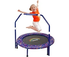 NUKied vaikų trampolinas, sulankstomas, Ø 91,5 cm, su putplasčio rankena ir apsaugine danga, mėlynas, YL-TJ-3601-GC