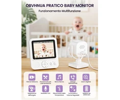 OBVHNUA vaizdo auklė su 2,8 colių 720p ekranu, 2,4 GHz FHSS ir naktiniu matymu ABM900