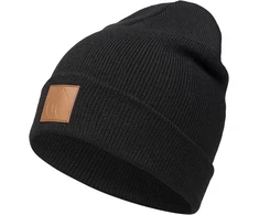 Occulto unisex megzta akrilinė kepurė su odine etikete, juoda, Beanie