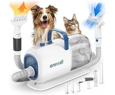 oneisall šunų priežiūros dulkių siurblys su džiovintuvu ir kirpimo mašinėle, 900 W, 2,5 l talpa, 7 temperatūros lygiai