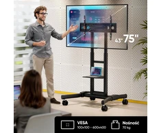 ONKRON mobilus televizoriaus stovas 43–75 col., iki 65 kg, VESA 600 × 400, TS1551-B