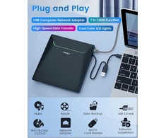 ORIGBELIE išorinis CD/DVD įrenginys su USB 3.0, Ethernet ir kortelių skaitytuvu TP998-Case