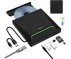 ORIGBELIE išorinis CD/DVD įrenginys su USB 3.0, Ethernet ir kortelių skaitytuvu TP998