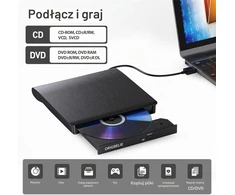 ORIGBELIE išorinis CD/DVD įrenginys su USB 3.0, USB-C adapteriu ir įrašymo funkcija BT524
