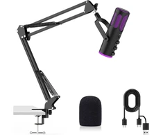 Ortizan C1 USB kondensatorinis žaidimų mikrofonas su RGB apšvietimu ir laikikliu