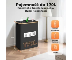 OUSFOT butelių rūšiavimo konteineris su 3 skyriais, 170 l, su vandeniui atspariu dangčiu