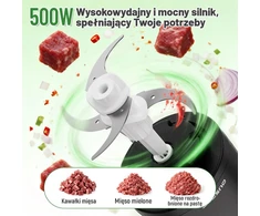OUSFOT elektrinis maisto smulkintuvas, 1,8 l stiklinė talpa, 500 W, 2 greičiai, Y-JR76