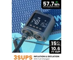 OutdoorMaster elektrinė belaidė SUP pompa, 57,7 Wh, 20 PSI, USB-C, su akumuliatoriumi, 8 antgaliai