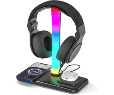Padwa Lifestyle ausinių stovas su belaidžiu įkrovimu 15 W ir RGB apšvietimu HY-KR018-BK