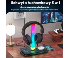 Padwa Lifestyle ausinių stovas su belaidžiu įkrovimu 15 W ir RGB apšvietimu HY-KR018-BK