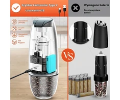 PAISHENKEJI elektrinių druskos ir pipirų malūnėlių rinkinys su USB įkrovimu, 80 ml