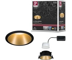 Paulmann įleidžiamas LED šviestuvas Cole, apvalus, 6,5 W, 2700 K, juodas, matinis auksas, 93403