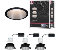 Paulmann įleidžiami LED šviestuvai Cole, apvalūs, 3 × 6,5 W, 2700 K, IP44, juoda sidabrinė, 93408