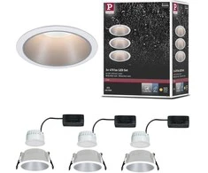 Paulmann įleidžiamų LED lubų šviestuvų komplektas Cole, apvalūs, 3 × 6,5 W, 2700 K, balti sidabriniai, IP44, 19,5 W, 93410