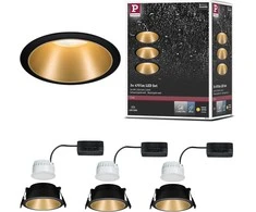 Paulmann įleidžiamų LED šviestuvų rinkinys 3 × 6,5 W, IP44, 2700 K, reguliuojamas, juodas matinio aukso, Cole 93404