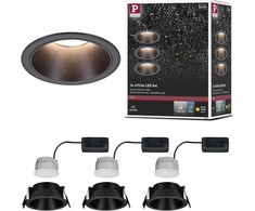 Paulmann įleidžiamų LED šviestuvų rinkinys Cole, 3 × 6 W, IP44, 2700 K, juodas, 88 mm, 3 vnt.