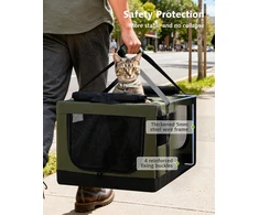 Pecute dviguba katės transportavimo dėžė, sulankstoma, kvėpuojanti, 60x45x35 cm, žalia, CSC--PCB13
