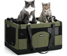 Pecute dviguba katės transportavimo dėžė, sulankstoma, kvėpuojanti, 60x45x35 cm, žalia, CSC--PCB13