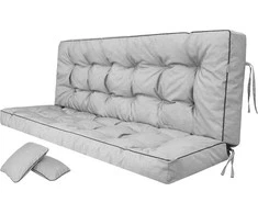 PillowPrim sėdimoji pagalvė sūpynėms, 150 cm, pilka, su atlošu, lininiu užvalkalu