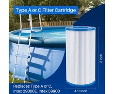 POOLPURE baseino filtrai A arba C tipas, keičiamas, 11,43 x 21,84 cm, PLF-INTA