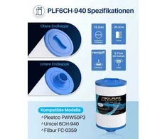 POOLPURE baseino ir SPA filtrai, 2 vnt., suderinami su Unicel 6CH-940, Pleatco PWW50P3, Filbur FC-0359, Waterway Plastics 817-0050