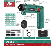 POSENPRO akumuliatorinis suktuvas 8 V, 10 Nm, 21+1 nustatymas, PCCS54GV - 2