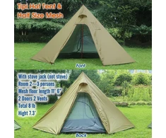 Preself tipi palapinė 4 asmenims, lengva, su krosnies anga, aukštis 220 cm, 4 sezonų