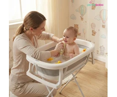 Primabobo sulankstoma kūdikio vonelė Milo su stovu, sėdyne, LCD termometru ir išleidimo žarna