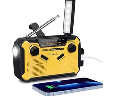 PRUNUS avarinis radijas su rankine ir saulės įkrova, AM/FM, 3000 mAh J-369