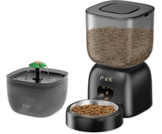 PUPPY KITTY automatinis šėrytuvas katėms su 3 l talpa ir 2 l fontanu, balso įrašymo funkcija, juodas