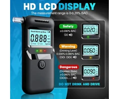 Qhpbuy alkotesteris su LCD ekranu, 0–0,20 % BAC matavimo diapazonu ir 20 kandiklių TS-004-AlcoholTester