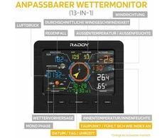Radioddity belaidė 13-in-1 orų stotis su vidaus ir lauko temperatūra, drėgme, vėjo greičiu, WF-100C Lite