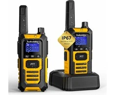 Radioddity trumpųjų bangų racija PMR446 IP67 atspari vandeniui ir dulkėms, 16 kanalų, USB-C įkrovimas, HD-1, geltona