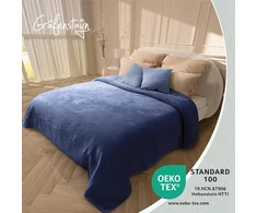 Rankšluostis Gräfenstayn lovos užtiesalas 170 × 210 cm, poliesteris, aksominė tekstūra, lapų raštas, mėlynas