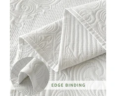 Rankšluostis Qucover lovos užtiesalas 240 × 260 cm, baltas poliesteris, vintažinio stiliaus, su 2 pagalvėlėmis