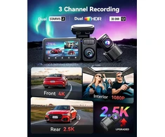 REDTIGER automobilinis vaizdo registratorius 3 kanalų 4K su GPS ir 128 GB kortele F17 Elite