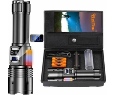 Relybo LED prožektorius 1000000 lm, įkraunamas, 9 režimai, USB-C, šoninis COB apšvietimas, LC222-DE