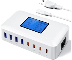 RENGOGA daugiafunkcis USB-C įkroviklis, 200 W, 8 portai (4 x USB-C, 4 x USB-A), LCD ekranas