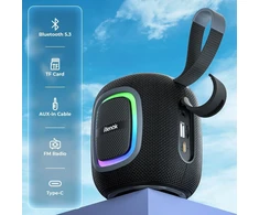 RIENOK belaidė nešiojama Bluetooth kolonėlė su FM radiju, IPX5 atsparumu vandeniui, 15 val. veikimu, RGB apšvietimu, Bluetooth 5.3, S2