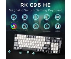 RK ROYAL KLUDGE C96 HE mechaninė žaidimų klaviatūra, magnetiniai Hall jungikliai, RGB, laidinė, 96 klavišai